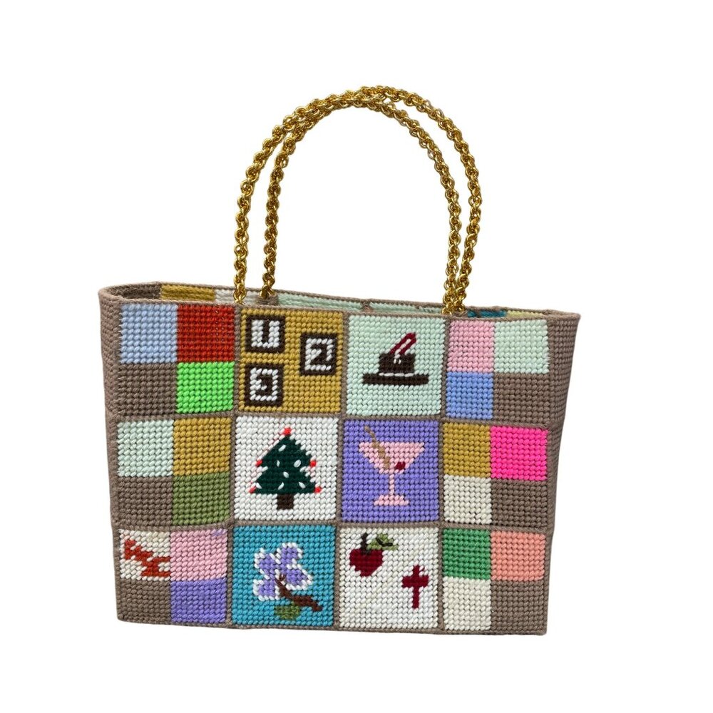 Handmade Vintage Needlepoint Patchwork Double Gol… - image 1